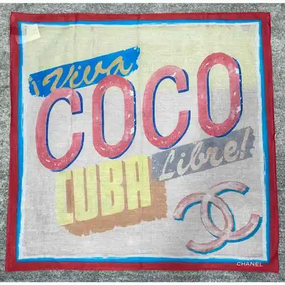 Chanel 17C Coco Cuba CC Pink Graffiti Cotton Bandana Handkerchief Scarf Wrap